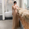 Champagne V-neck Banquet Evening Dress For Host Choral Performance