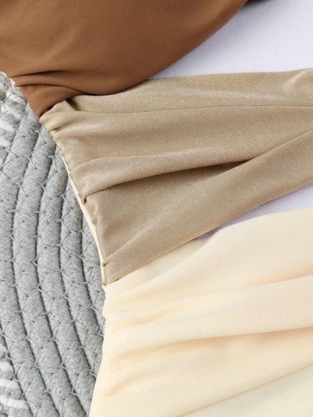 Women's One-piece Patchwork Color Camisole Swimsuit Metal Design