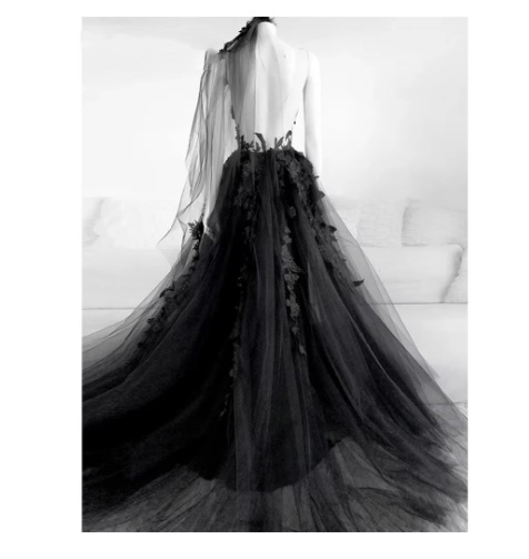 Black Lace Slimming Elegant Catwalk Banquet Evening Dress