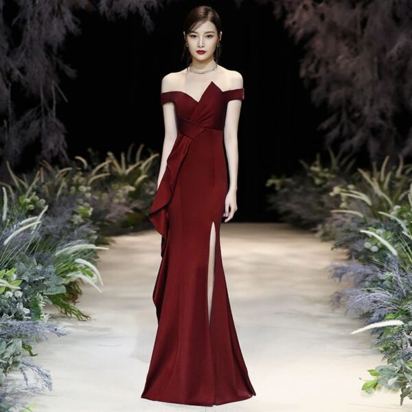 French Temperament Socialite Banquet Fishtail Sexy One-shoulder Evening Dress Female