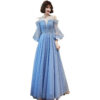 Banquet blue long sleeve evening dress