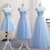 Long Blue Bridesmaid Sisters Dress One-shoulder Evening Dress