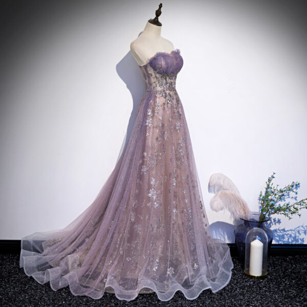 Tube Top Evening Dress Female Purple Trailing Dress