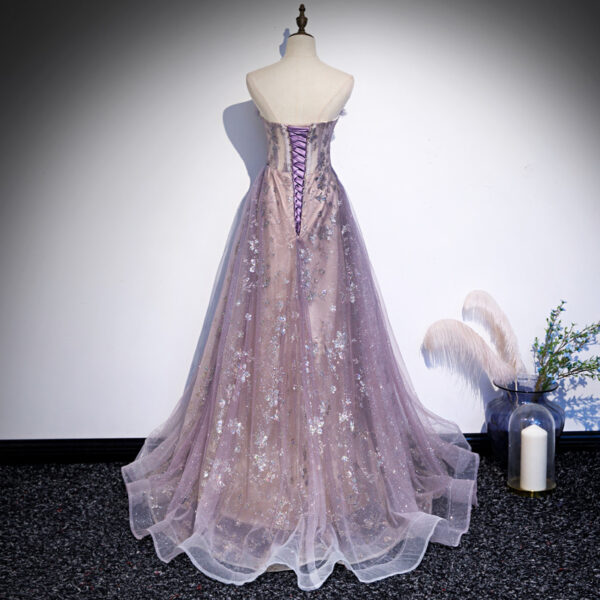 Tube Top Evening Dress Female Purple Trailing Dress