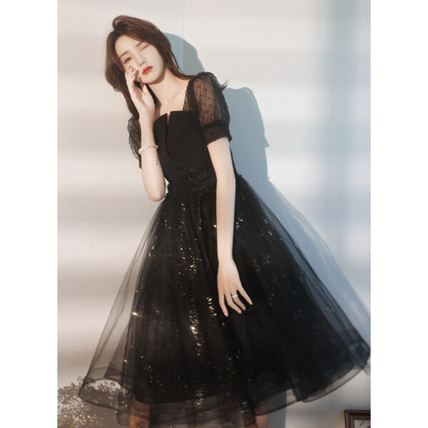 Black Sparkly Lace Cocktail Mini Prom Dress Evening Dress