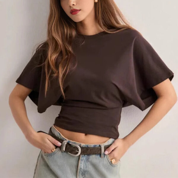Summer Batwing Sleeve T-shirt Ins Fashion Round Neck Pullover Short-sleeved Tops