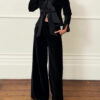 Black Velvet Bow Jacket & Wide-leg Pants Suit