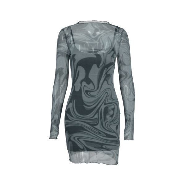 Mesh Halter Print Bodycon Dress Two-piece Set