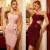 Sexy Hollow-out Strappy Bodycon Asymmetric Hem Bandage Dress