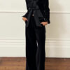 Black Velvet Bow Jacket & Wide-leg Pants Suit