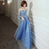 Banquet blue long sleeve evening dress