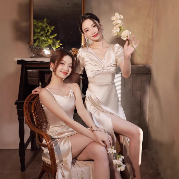 Simple And Light Luxury Satin Sisters Group Party Formal Dress
