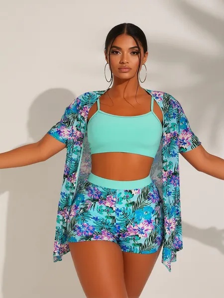 High-end Multi-color Printed Three-piece Bikini Women's Swimsuit