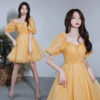 Yellow puff sleeve zipper