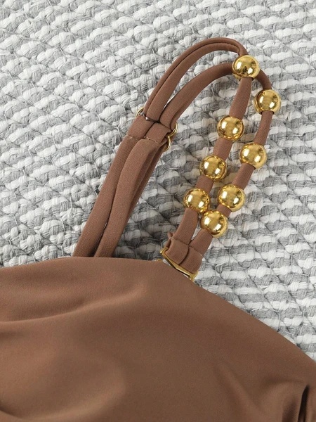 Women's One-piece Patchwork Color Camisole Swimsuit Metal Design