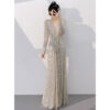 Silver Banquet Evening Dress Long Sleeve Slim-fit Light Luxury Sequins
