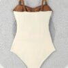 Women's One-piece Patchwork Color Camisole Swimsuit Metal Design