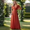 High Waist Slimming Solid Color Bridesmaid Dress