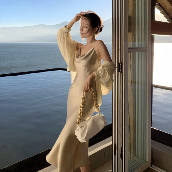 Light Luxury Acetate Dress Seaside Holiday Beach Skirt