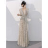 Silver Banquet Evening Dress Long Sleeve Slim-fit Light Luxury Sequins