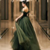 Banquet Evening Dress New Green Off-shoulder