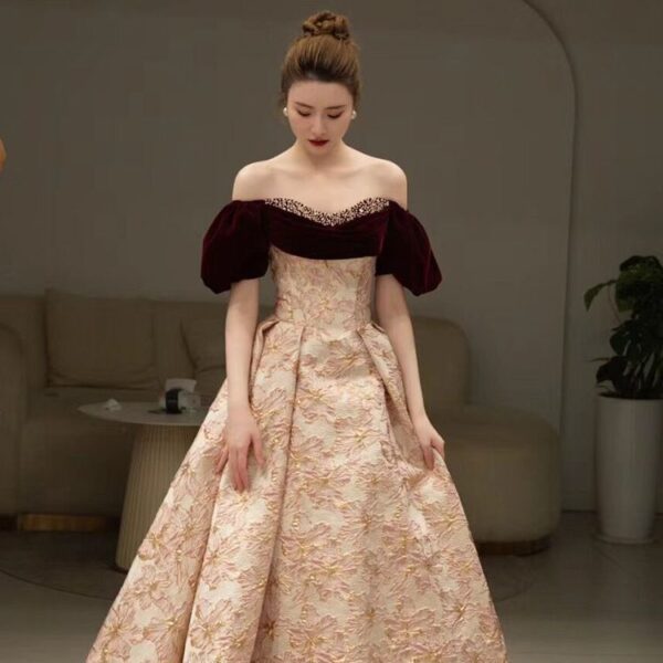 Summer Red French Engagement Off-shoulder Fashion Runway Banquet Evening Dress