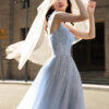 Graduation Banquet Performance With Blue Suspender Evening Dress