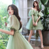 Green Puff Sleeve Zipper