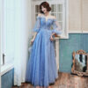 Banquet blue long sleeve evening dress