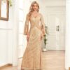 Gold Sequin Slim Fishtail Bridesmaid Banquet Evening Dress
