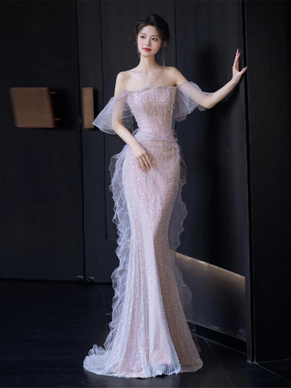 Evening Dress French Tube Top Bride Banquet Fishtail Dress