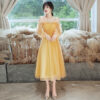 Banquet Evening Dress Princess Strap Yellow Forest Style