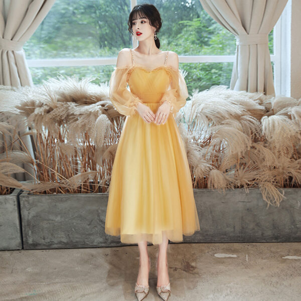 Banquet Evening Dress Princess Strap Yellow Forest Style