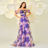 Chest-wrapped Off-neck Slim-fit Waist Trimming Printing Banquet Large Swing Evening Dress