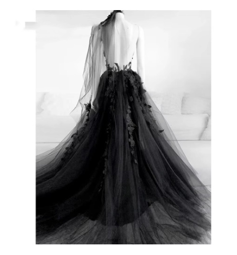 Black Lace Slimming Elegant Catwalk Banquet Evening Dress