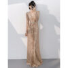 Silver Banquet Evening Dress Long Sleeve Slim-fit Light Luxury Sequins