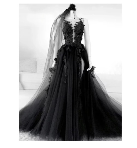 Black Lace Slimming Elegant Catwalk Banquet Evening Dress