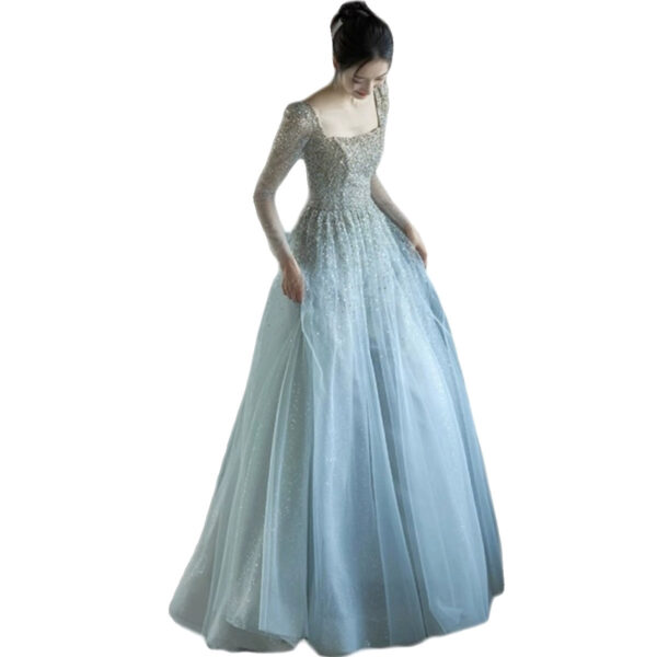 Light Luxury Minority Banquet Silver Paillette Toast Dress Bride's High Sense