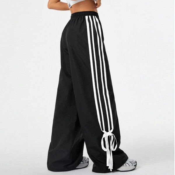 Three Bars Drawstring Cuffed Straight Casual Extended Sports Trousers