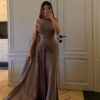 Pleated Ribbon Satin Evening Dress