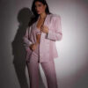 Shiny Long-sleeved Suit With Bra Lapel Blazer And Straight-leg Trousers Fashion Party Jacket Set