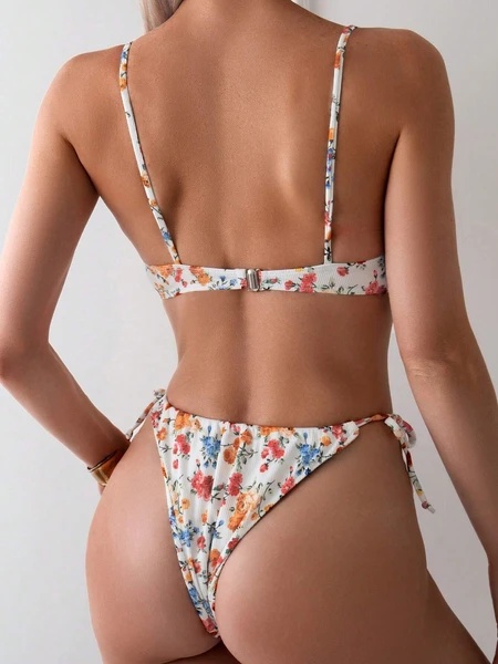 Ladies' Fresh Floral Style Quick Drying Bikini Swimsuit For Beach Leisure