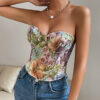Y2K Floral Print Tube Vest Top With Back-tied Design INS Fashion Crop Corset Tank