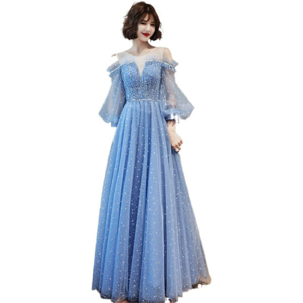 Banquet blue long sleeve evening dress