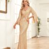 Gold Sequin Slim Fishtail Bridesmaid Banquet Evening Dress