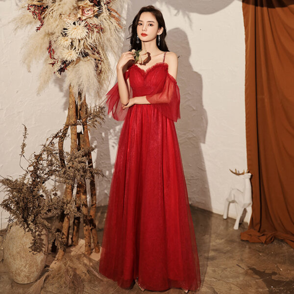 Banquet Evening Dress Princess Strap Yellow Forest Style