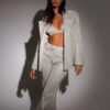 Shiny Long-sleeved Suit With Bra Lapel Blazer And Straight-leg Trousers Fashion Party Jacket Set