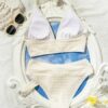 Ladies' White Split Beach Bikini Swimwear With Shell Embellishment
