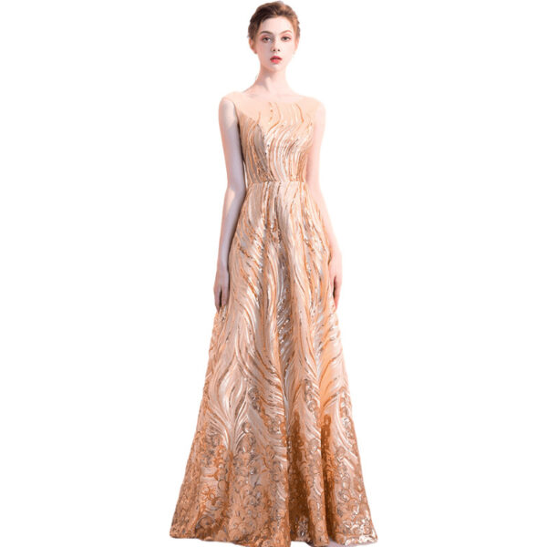 Elegant Long Golden Evening Dress Banquet