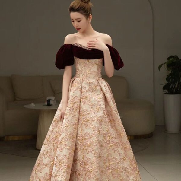 Summer Red French Engagement Off-shoulder Fashion Runway Banquet Evening Dress